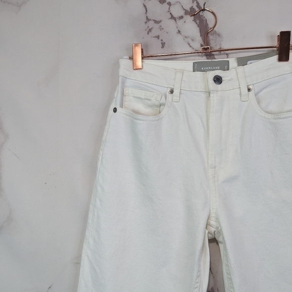 Everlane Jean The Cheeky Straight High Rise White Bone Ankle Crop Zip Denim - Picture 4 of 12